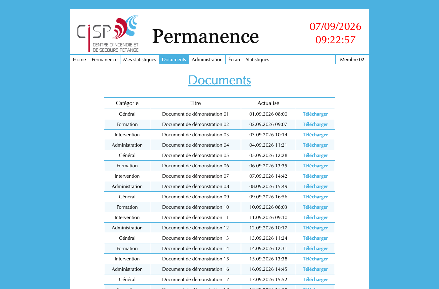 Documents internes avec données de démonstration