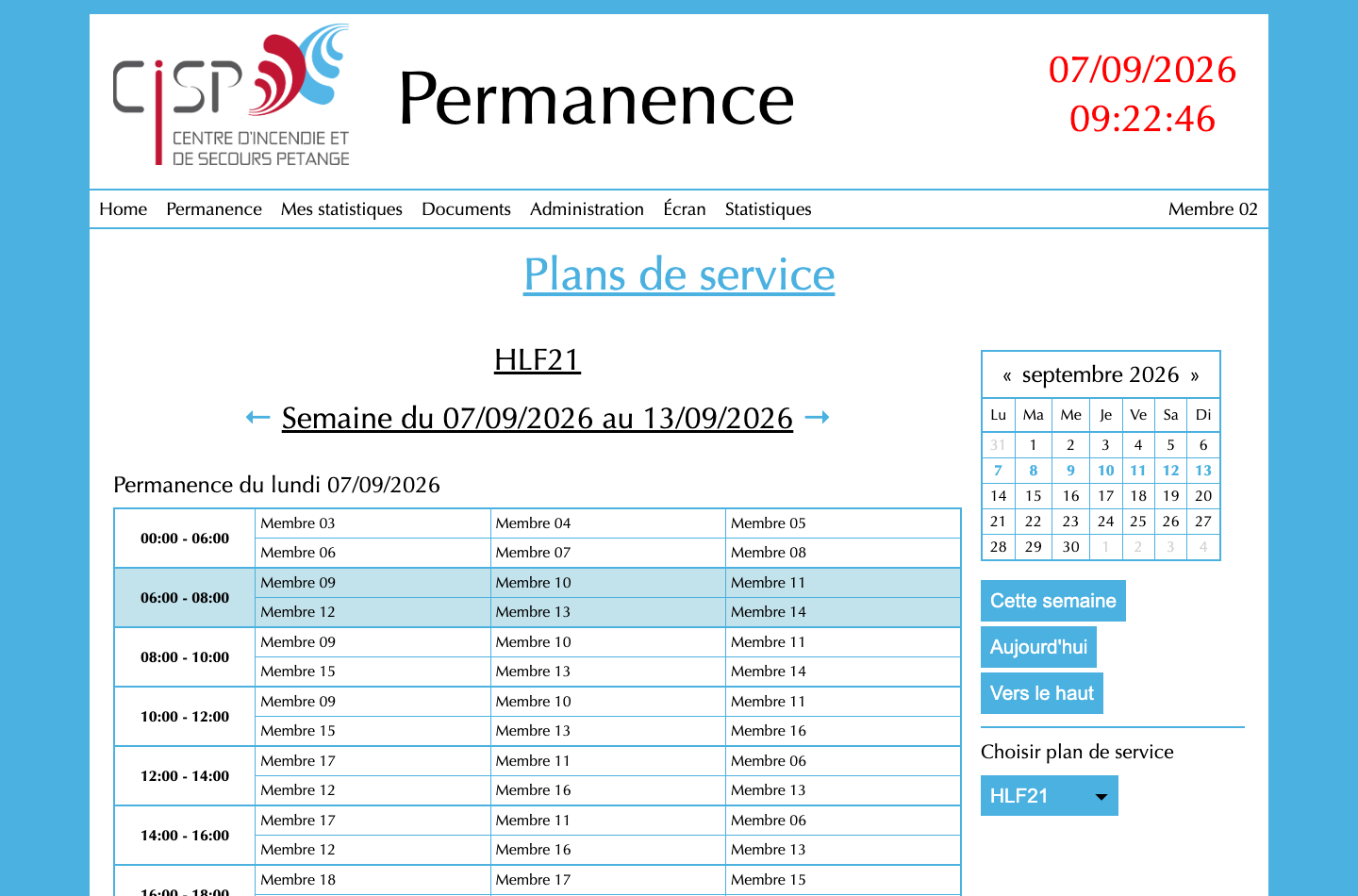 Planning des permanences avec données de démonstration